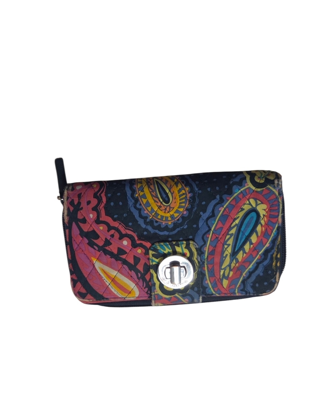 Vera Bradley Navy Paisley Zip Wallet with Pink, Yellow & Blue Accents